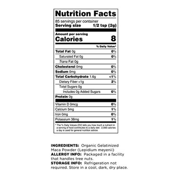 Terrasoul Superfoods - Organic Gelatinized Maca Powder, 16oz - nutrition facts