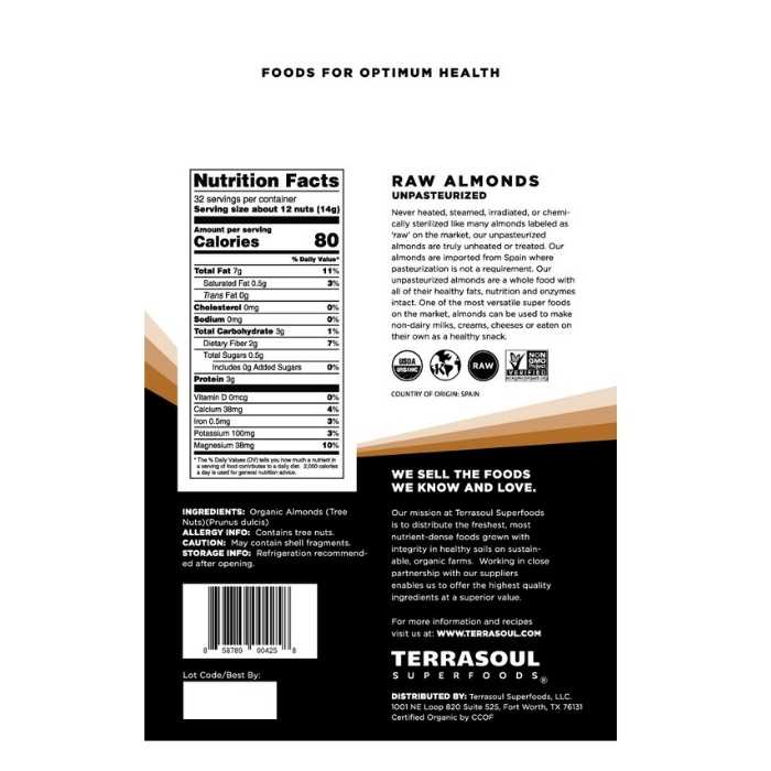 Terrasoul Superfoods - Organic Raw Almonds - back