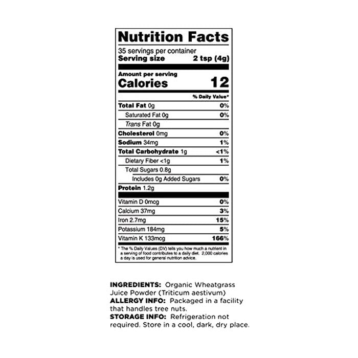 Terrasoul Superfoods - Organic Wheatgrass Juice Powder, 5oz - back