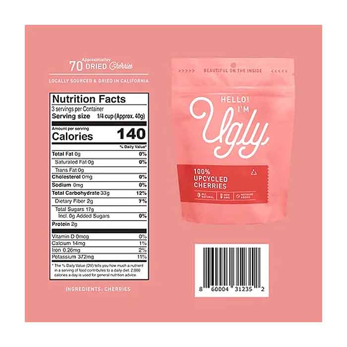 The Ugly Co - Upcycled Dried Fruits - Dried Cherries, 4oz - back