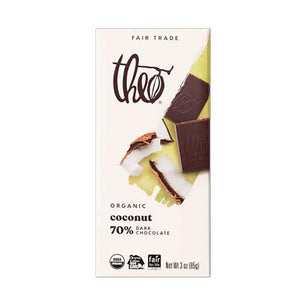 Theo Chocolate - Coconut 70% Dark Chocolate Bar, 3 oz