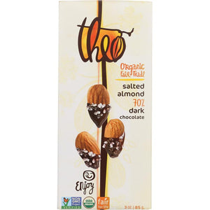 Theo Chocolate - Salted Almond 70% Dark Chocolate Bar, 3oz