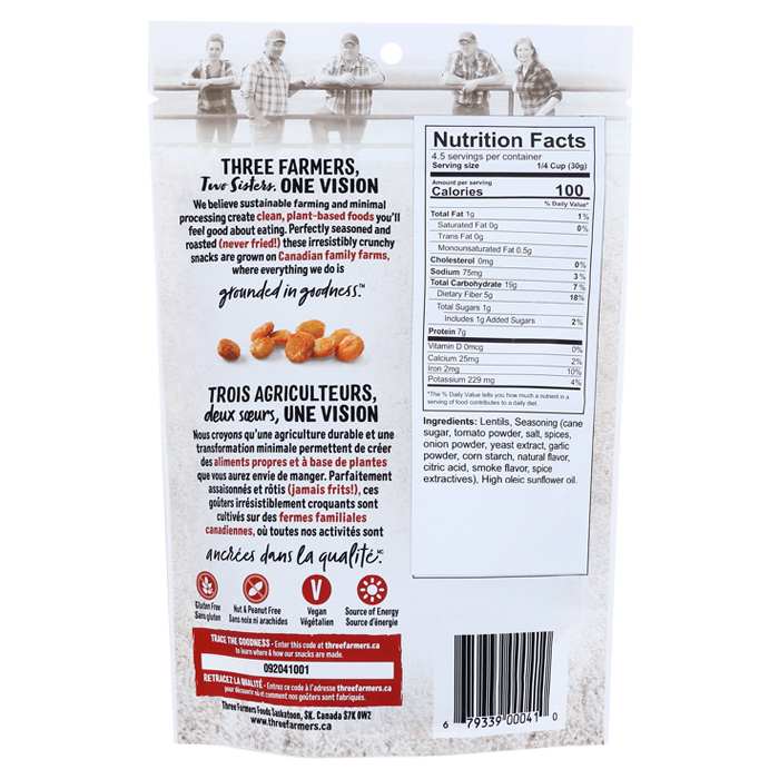 Three Farmers Food Inc-Crunchy Little Lentils BBQ , 140 g - back