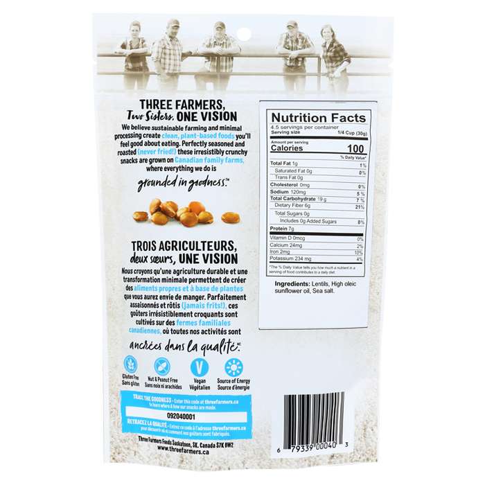    Three Farmers Food Inc - Crunchy Little Lentils Lightly Salted , 140 g - back