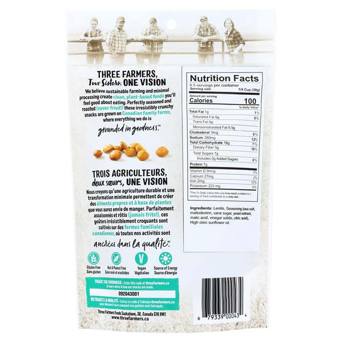 Three Farmers Food Inc - Crunchy Little Lentils Salt & Vinegar , 140g - back