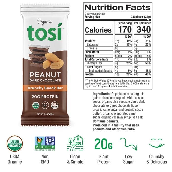 Tosi - SuperBites Peanut Dark Chocolate, 2.4oz - back