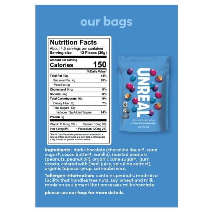 Unreal - Dark Chocolate Covered Peanuts (back)
