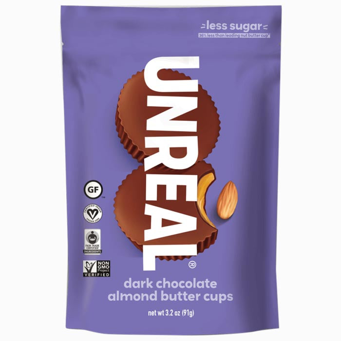 Unreal - Dark Chocolate Nut Butter Cups - Dark Chocolate Almond Butter Cups - 3.2oz 
