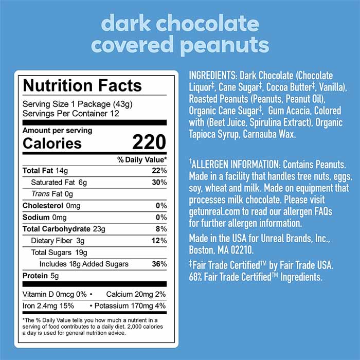 Unreal - Dark Chocolate Peanut Gems, 1.5oz - Back