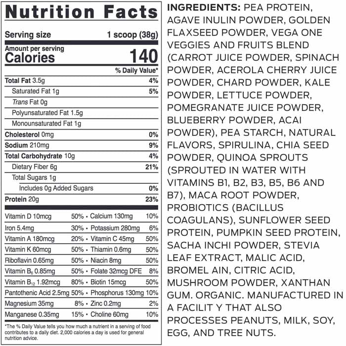 Vega - Organic All-in-One Shake Berry, 24.3oz - bACK