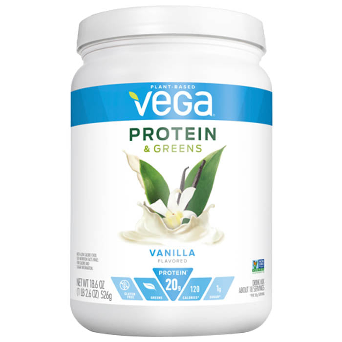 Vega - Plant Protein & Greens Drink Mix - Vanilla, 18.4oz