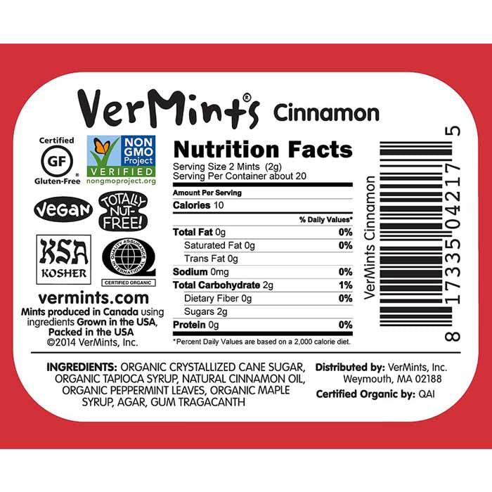 Vermints - Breath Mints - Cinnamon, 1.41oz - back
