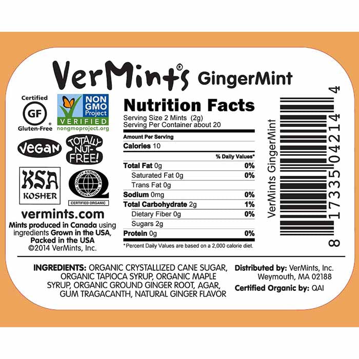 Vermints - Breath Mints - Gingermint, 1.41oz - back