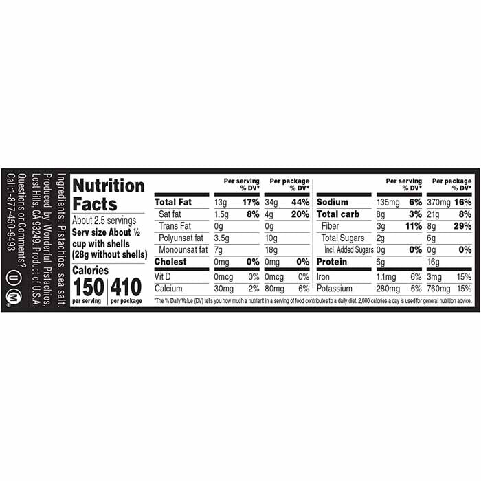 Wonderful Pistachios - Pistachios - Roasted & Salted - 5 oz - back