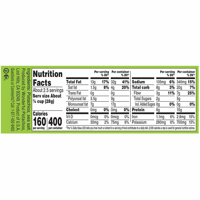 Wonderful Pistachios - Pistachios - Roasted & Salted (No Shells) - 2.25 oz - back