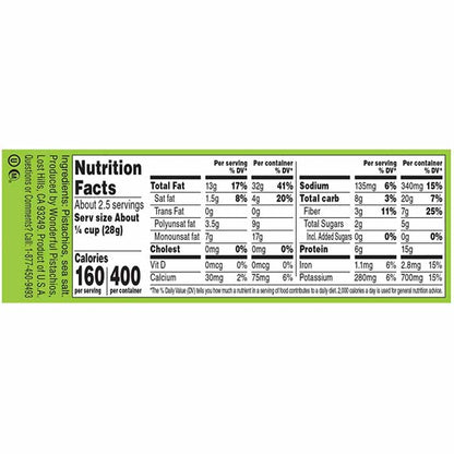 Wonderful Pistachios - Pistachios - Roasted & Salted (No Shells) - 2.25 oz - back