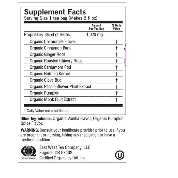 Yogi Tea - Pumpkin Spice Tea (Caffeine-Free), 16 Bags - Nutrition Facts