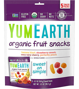 Yum Earth Organic Fruit Snacks Banana Cherry Peach & Strawberry 5 Packs | Pack of 12